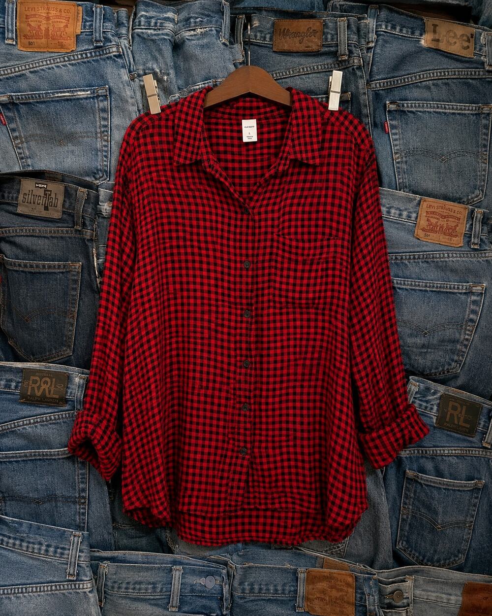 Old Navy Red Black Buffalo Plaid Button Front Blouse Large
